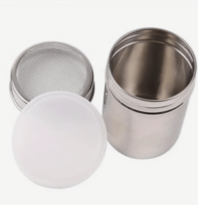 Stainless chocolate shaker with mesh top