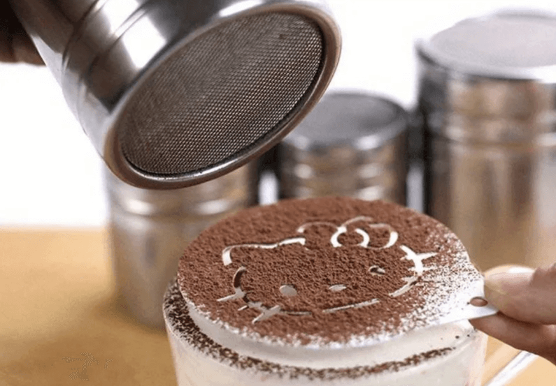Stainless chocolate shaker with mesh top