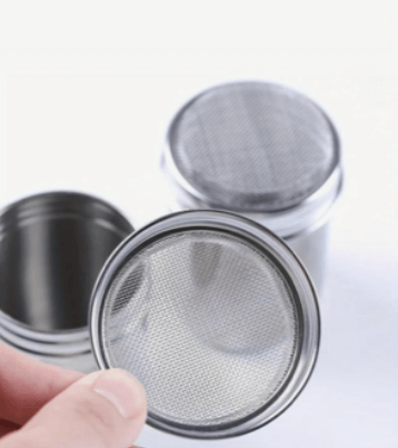 Stainless chocolate shaker with mesh top