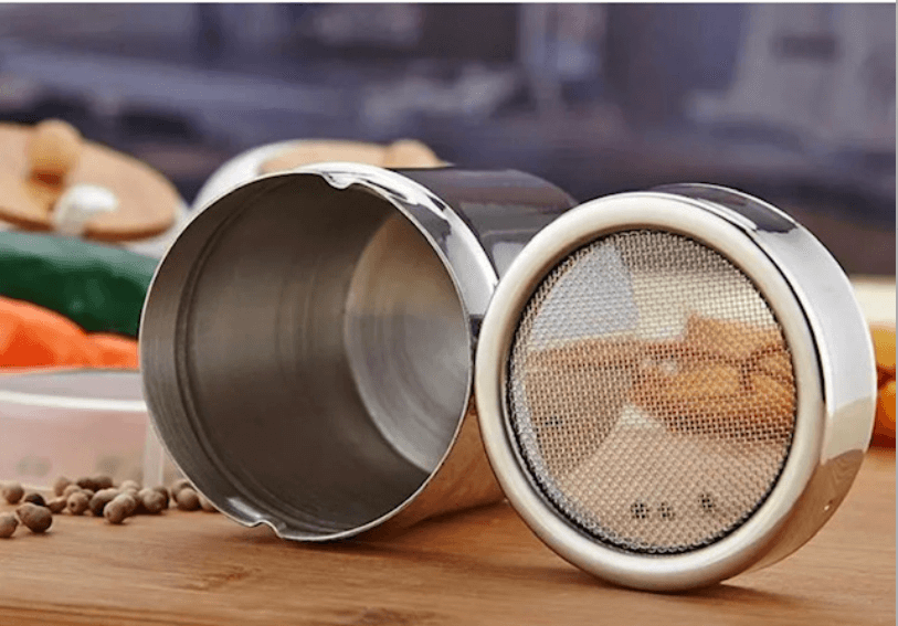 Stainless chocolate shaker with mesh top