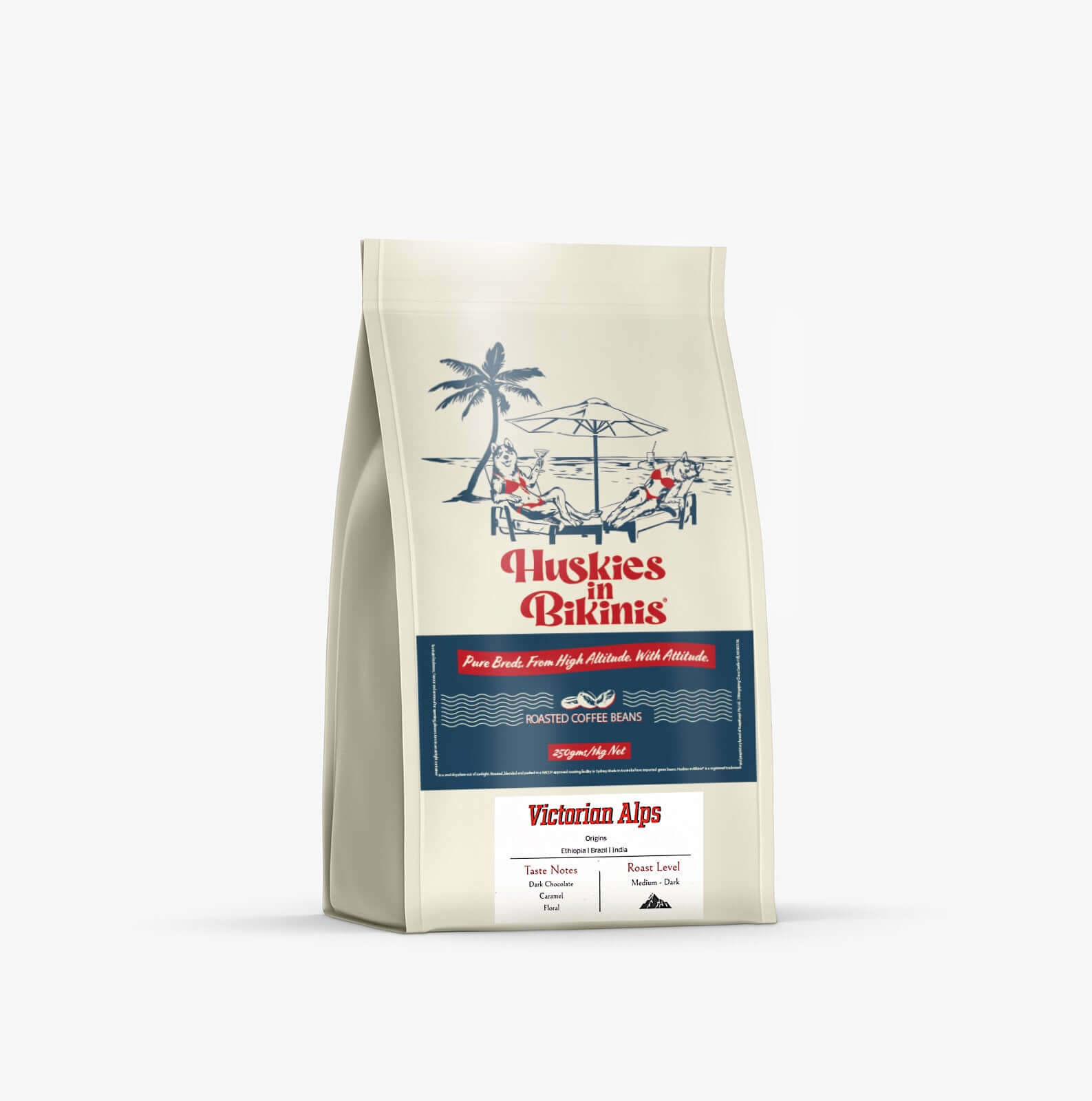 100% Pure Breds. Huskies in Bikinis® Coffee Beans. Victorian Alps Blend