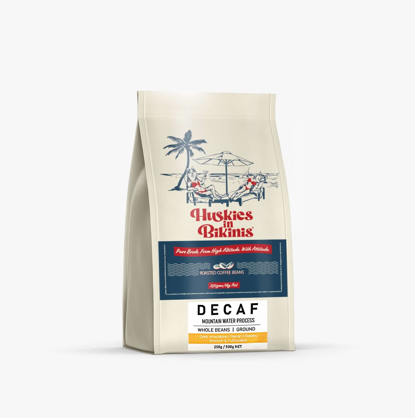 100% Decaf. Huskies in Bikinis® DECAF Coffee Beans or Ground