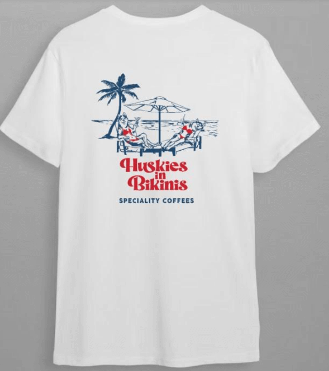 Huskies in Bikinis® Cotton Printed T-shirts-White