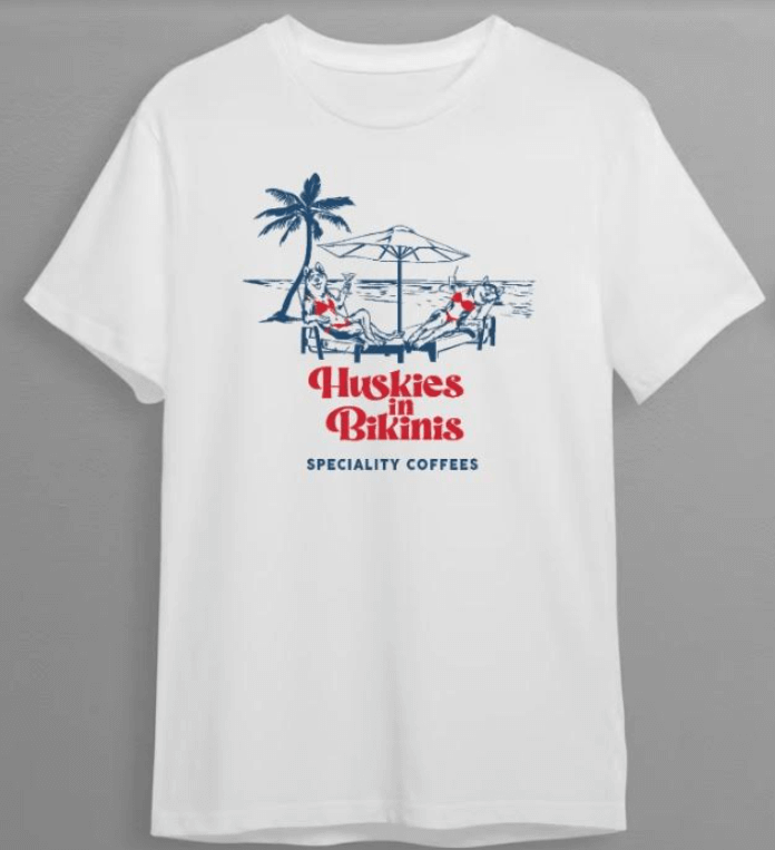 Huskies in Bikinis® Cotton Printed T-shirts-White