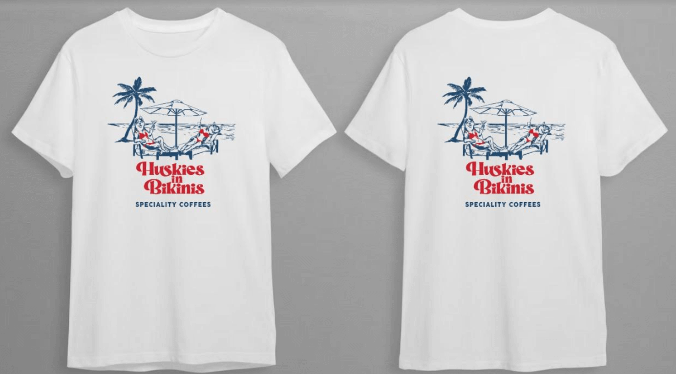 Huskies in Bikinis® Cotton Printed T-shirts-White