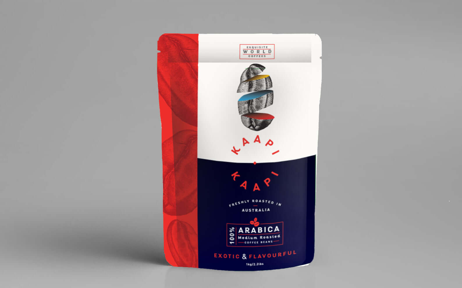 KaapiKaapi 100% Arabica Premium Cafe Espresso. Medium roast. caramel, fruits, walnut, pecan. Colombia, Brazil & Ethiopia.